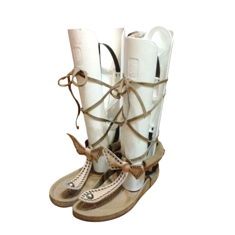Isabel Marant Tan Leather Lace Up Sandals Size 6 Studded Thongs - Picture 12 of 12